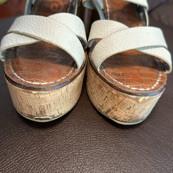 Sam Edelman platform shoes - cork wedge cream leather silver sandal shoes - Picture 9 of 13